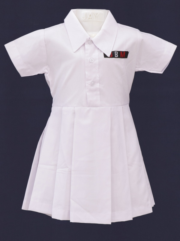 White Frock with Box Pleats (with BBM Monogram) PRE-NURSERY to KG-II